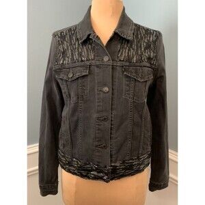 Levis Jacket Womens M Denim Embellished Trucker Lightly Distressed Button Up